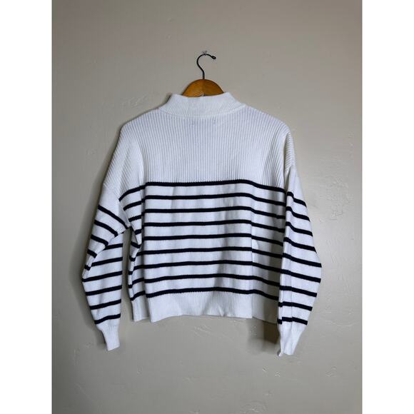 Mango White and Black Striped Half-Zip Collar Pullover Sweater size XS - Picture 5 of 6